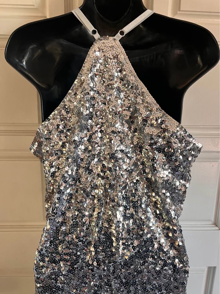 Maner Silver Sequin Party Dress Large