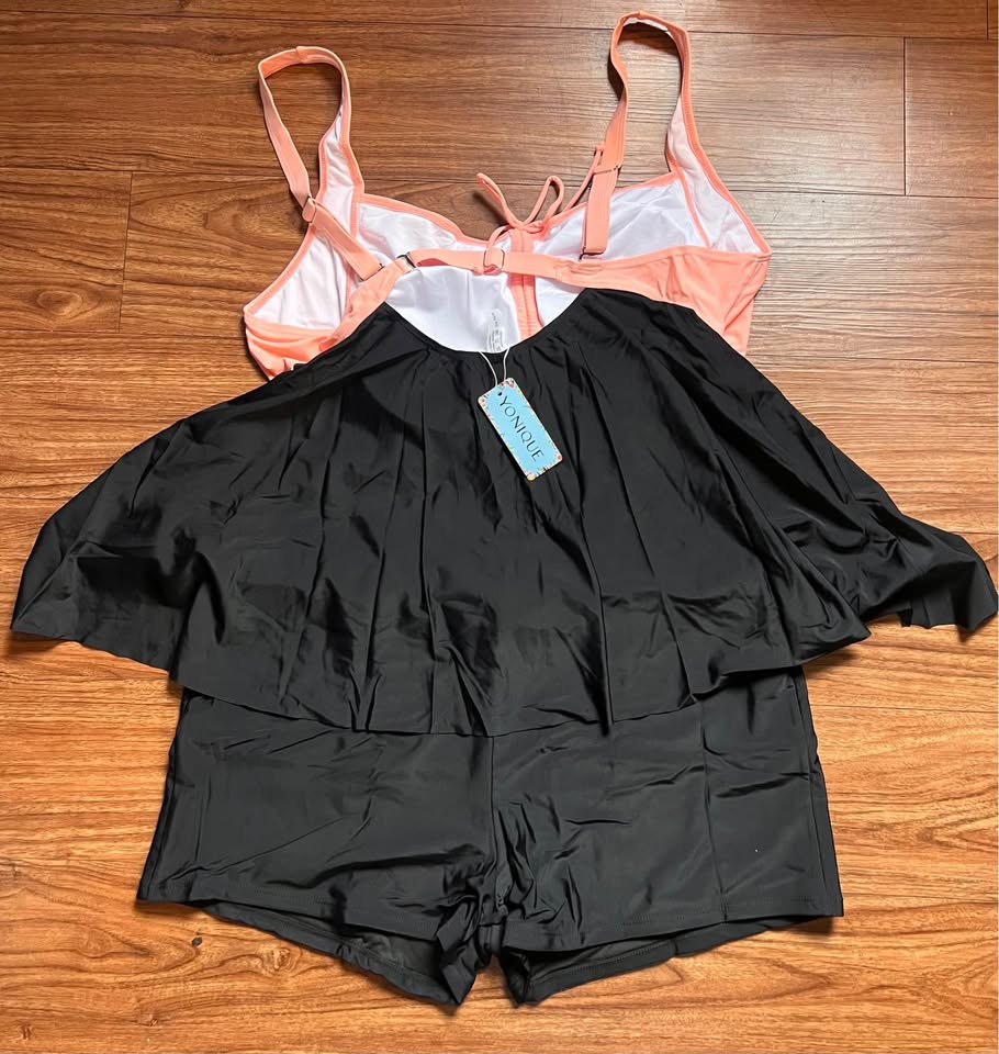 Yonique 24W 2 Piece Pink and Black Bathing suit