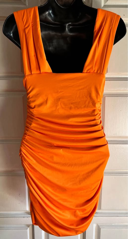 Orange Ruched Bodycon Dress Small