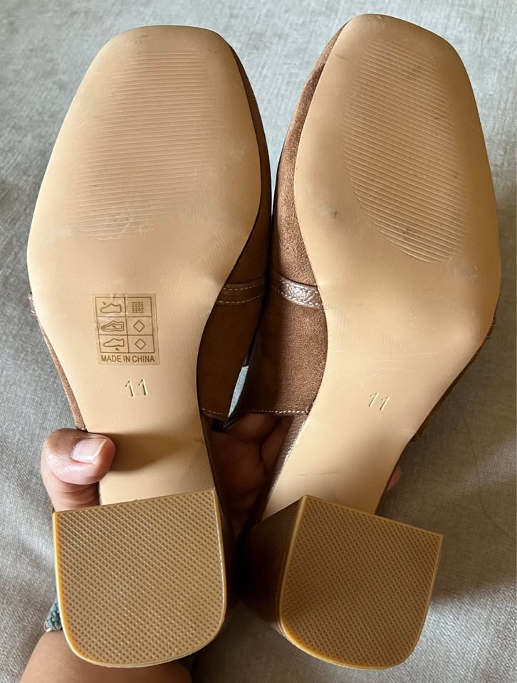 NEWBELLA brown suede-like slingback block heel loafers size 11