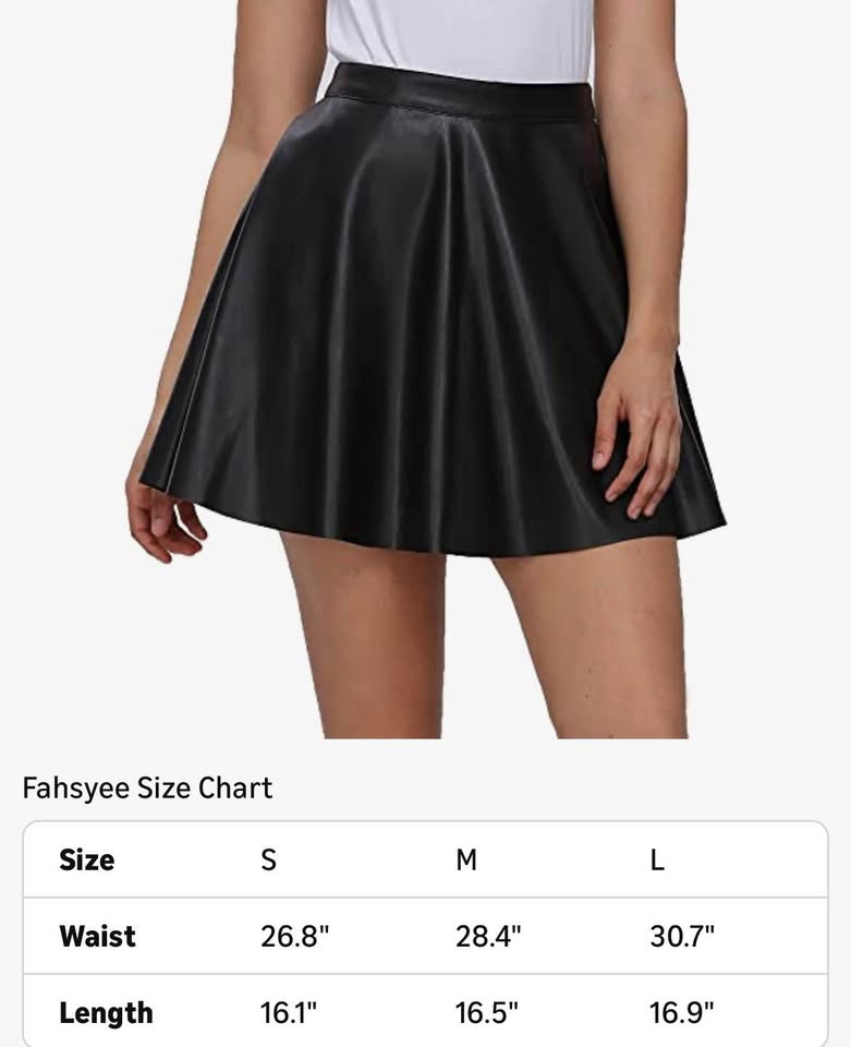 Fahsyee Black Large Faux Leather Pleated Skater Skirt