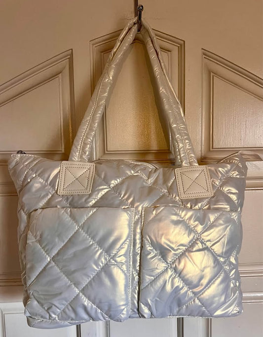 Puffer Quilted Tote Hologram White Bag