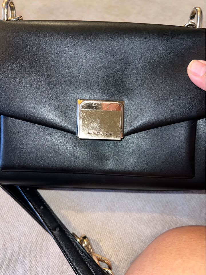 Michael Kors Black Handbag Gold Chain & Crossbody Strap