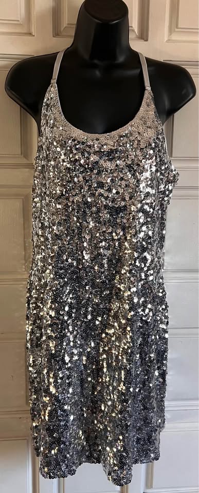 Maner Silver Sequin Party Dress Large