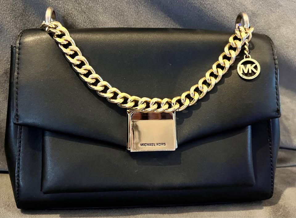 Michael Kors Black Handbag Gold Chain & Crossbody Strap