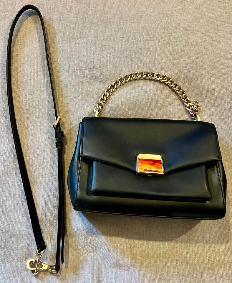 Michael Kors Black Handbag Gold Chain & Crossbody Strap