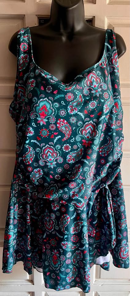 Blue Paisley One Piece Dress Swimsuit 22W