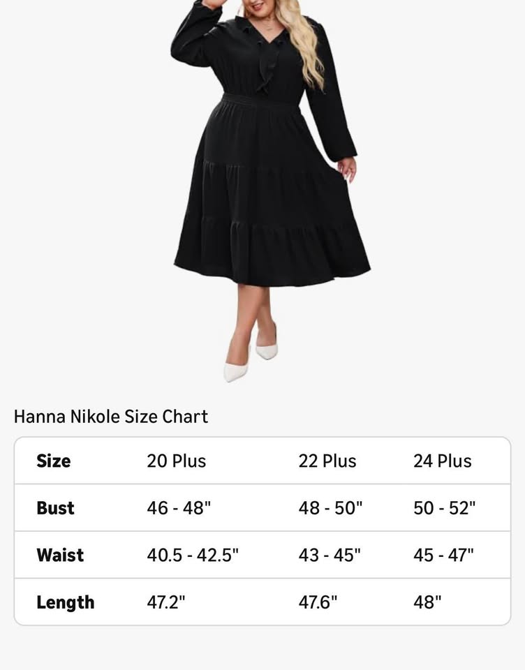 Hanna Nikole Plus Size Ruffle V-neck Smocked Waist Tiered Long Sleeve Dress Navy Blue 24W