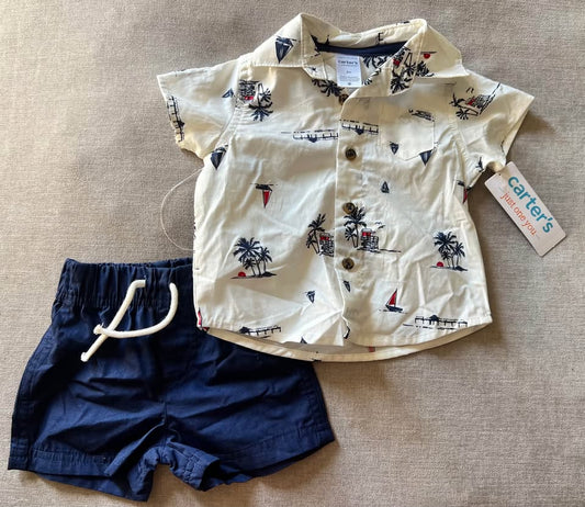 New Carter's Baby Boy 3m Nautical Shirt & Shorts Set