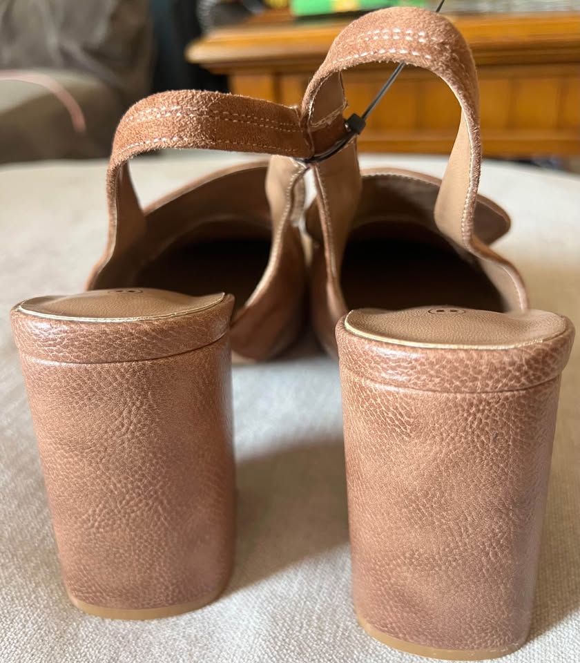 NEWBELLA brown suede-like slingback block heel loafers size 11