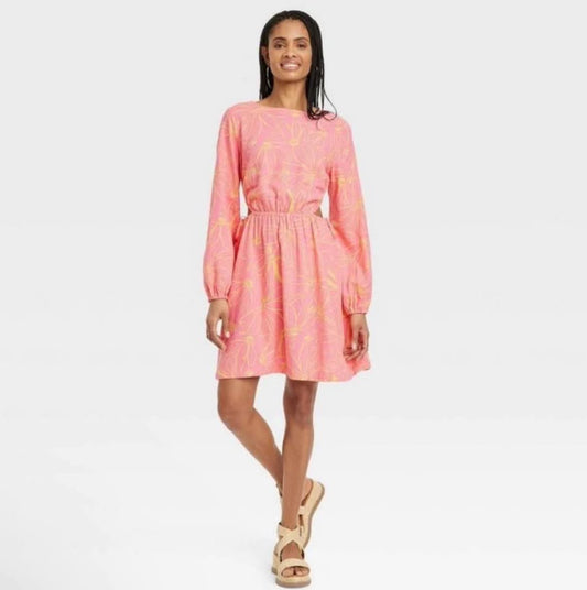 Universal Thread Pink Floral Cut-Out Long Sleeve Dress XL