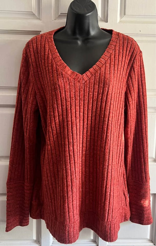 Rust ribbed v-neck long sleeve top large