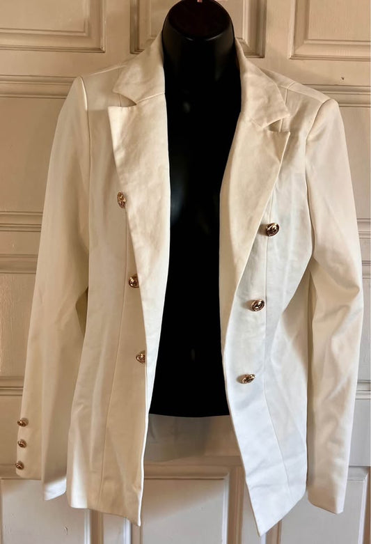 Akarise Small White Open Blazer Gold Accents